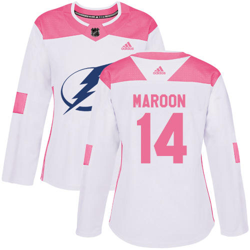 Adidas Tampa Bay Lightning #14 Pat Maroon White Pink Authentic Fashion Women Stitched NHL Jersey